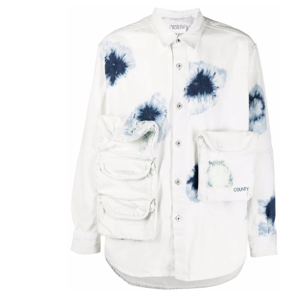 MARCELO BURLON Men's Shibori 4-Pocket Denim Shirt - Picture 2 of 9